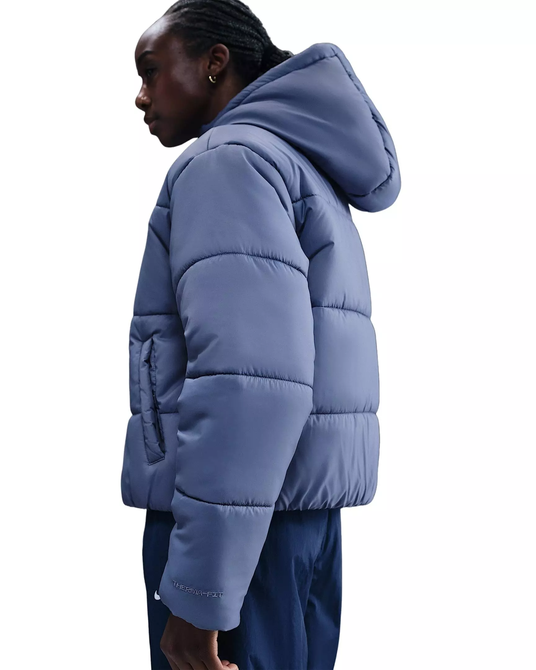 Nike Women's Sportswear Classic Puffer Therma-FIT Loose Hooded Jacket -Indigo - INDIGO
