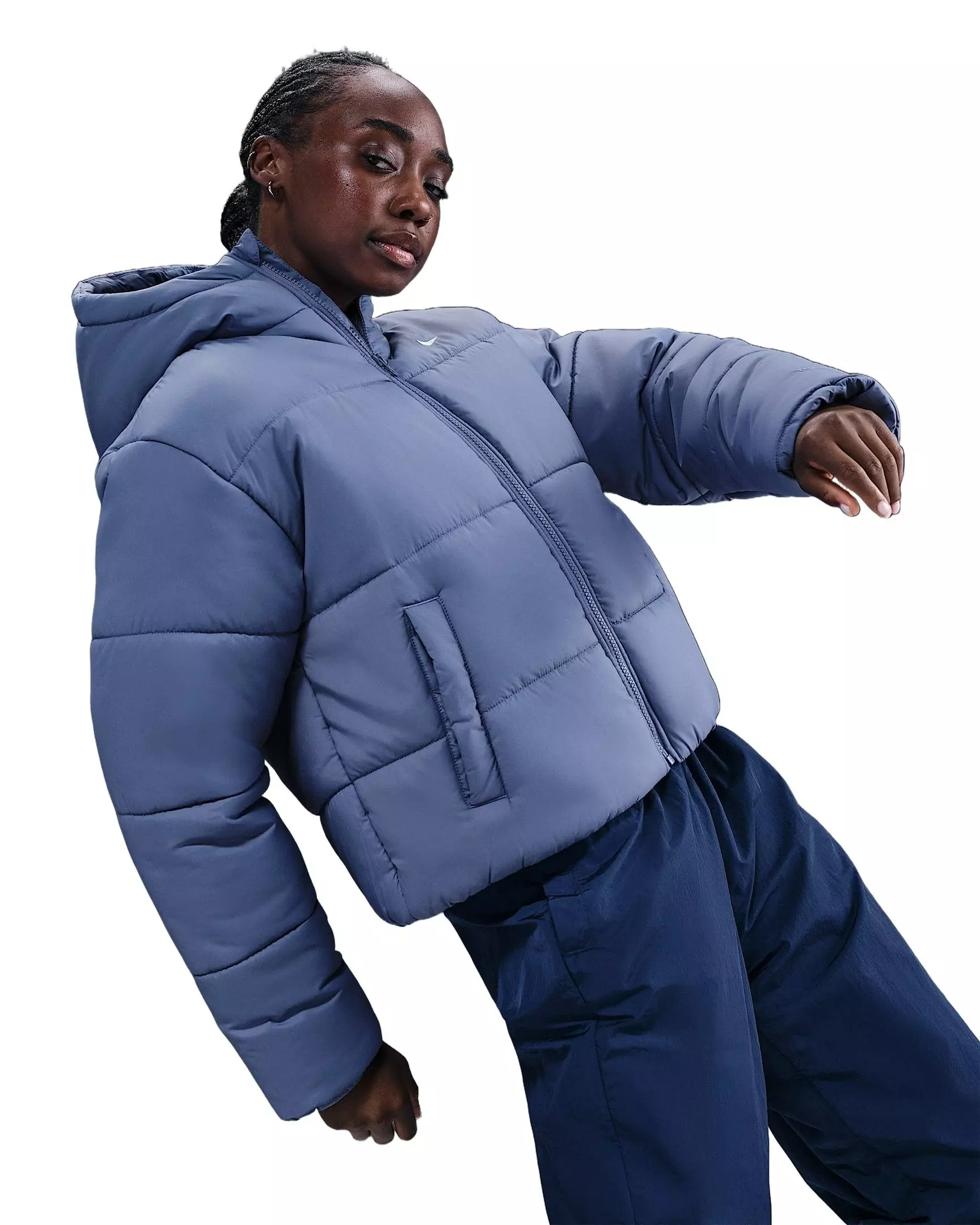 Nike Women's Sportswear Classic Puffer Therma-FIT Loose Hooded Jacket -Indigo - INDIGO