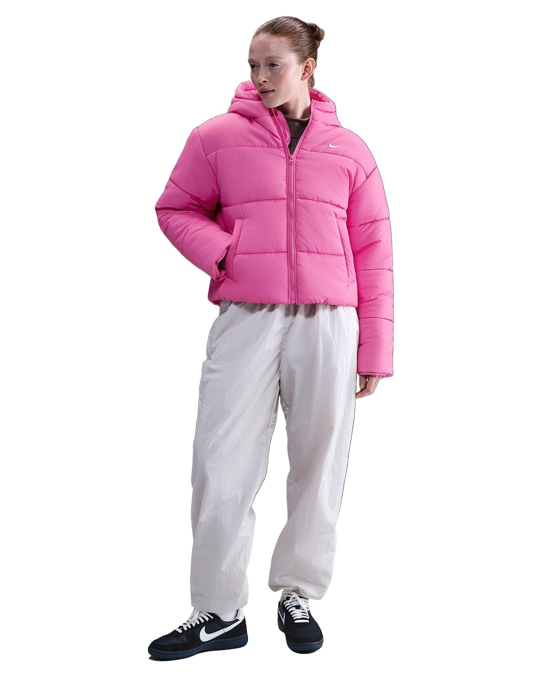 Nike Women's Sportswear Classic Puffer Therma-FIT Loose Hooded Jacket -Pink/White - PINK/WHITE Thumbnail View 4
