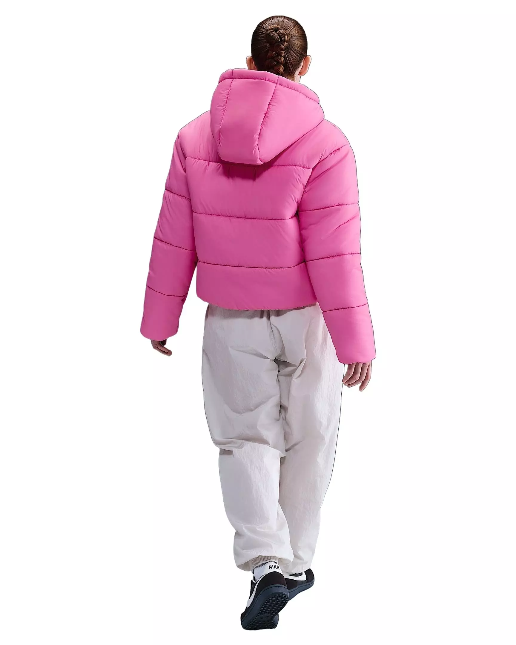 Nike Women's Sportswear Classic Puffer Therma-FIT Loose Hooded Jacket -Pink/White - PINK/WHITE