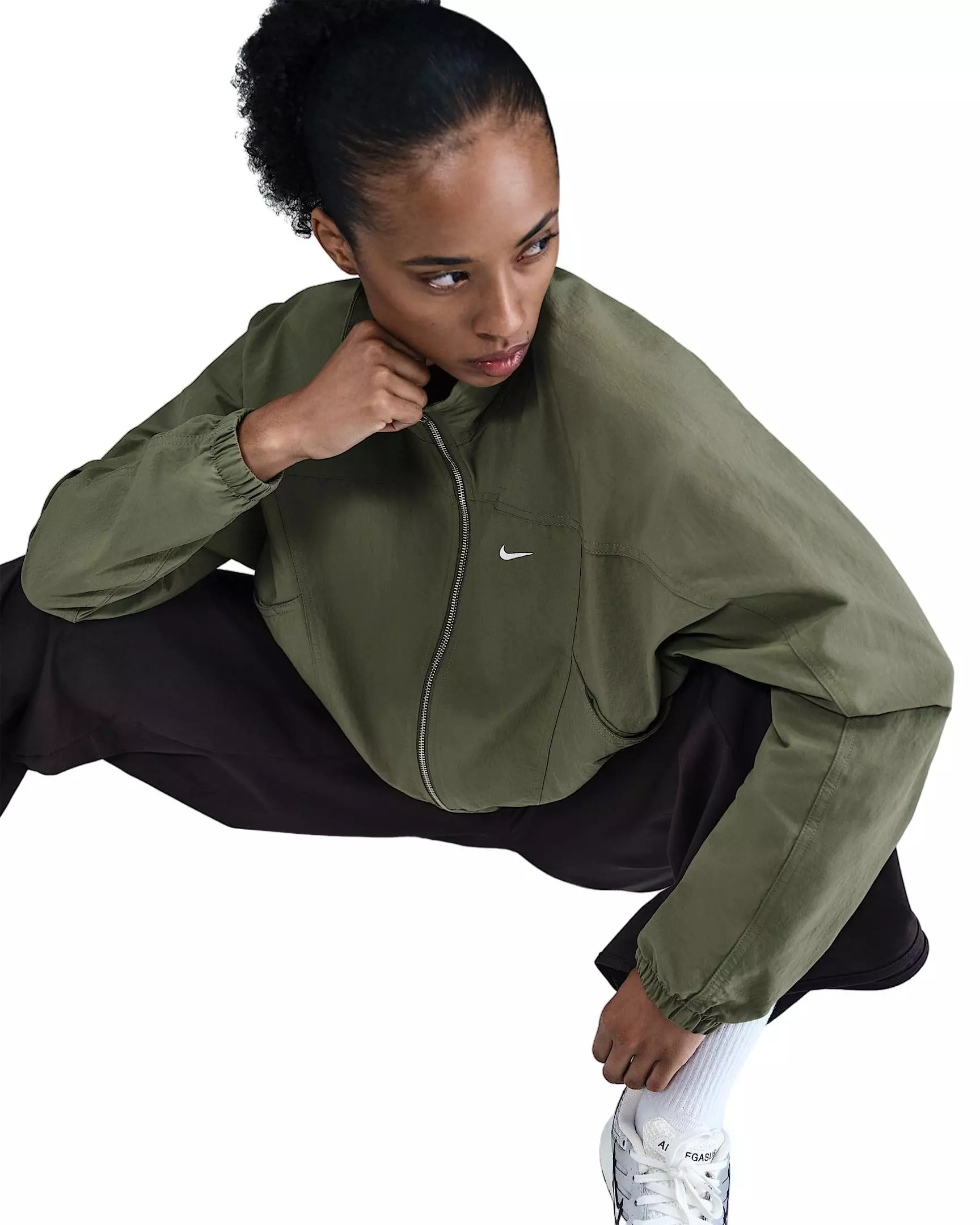 Nike Women's Sportswear Everything Woven Oversized Repel UV Protection Jacket -Olive - OLIVE