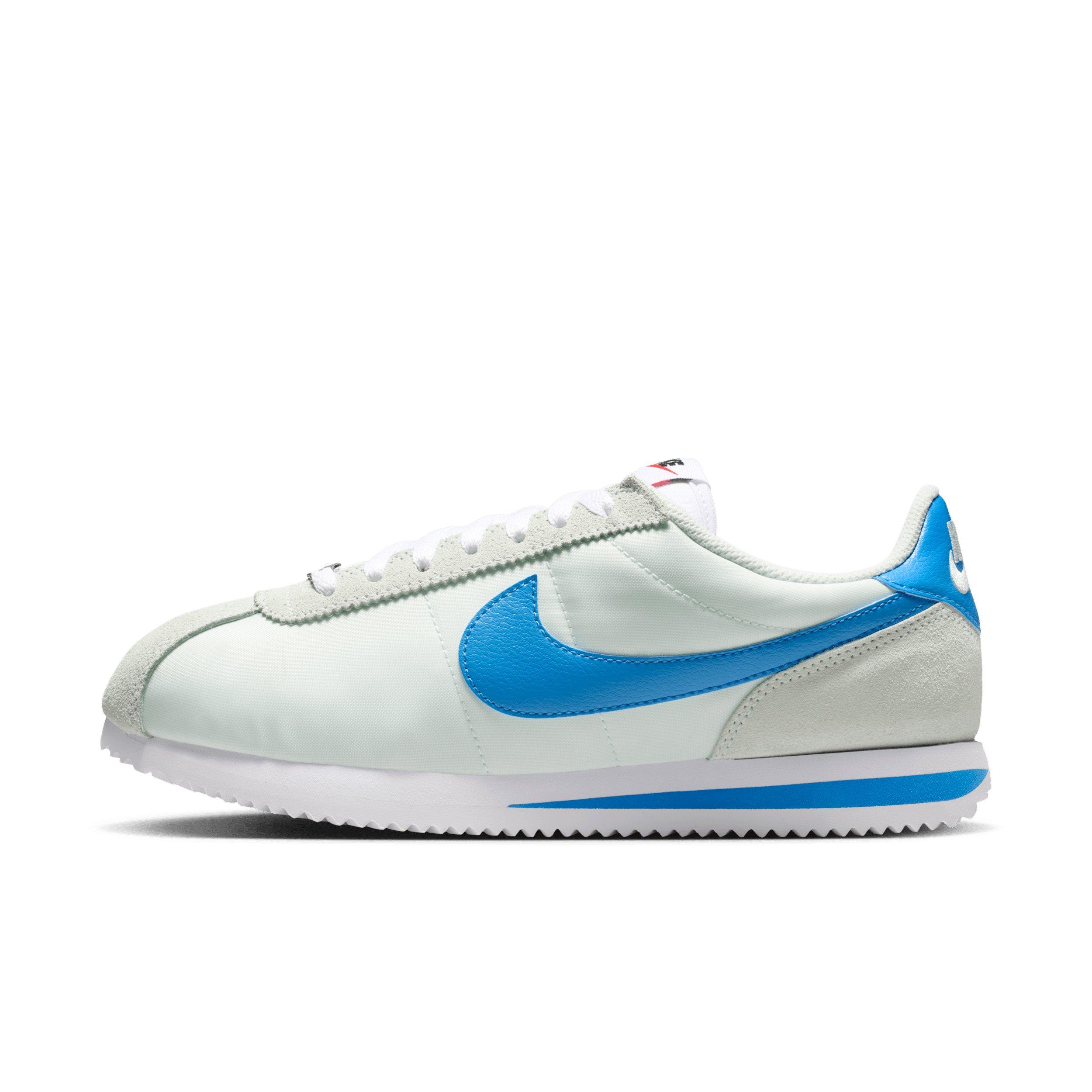 Nike Cortez Textile "Barely Green/White/Safety Orange/Light Photo Blue" Women's Shoe - GREEN/BLUE Thumbnail View 2