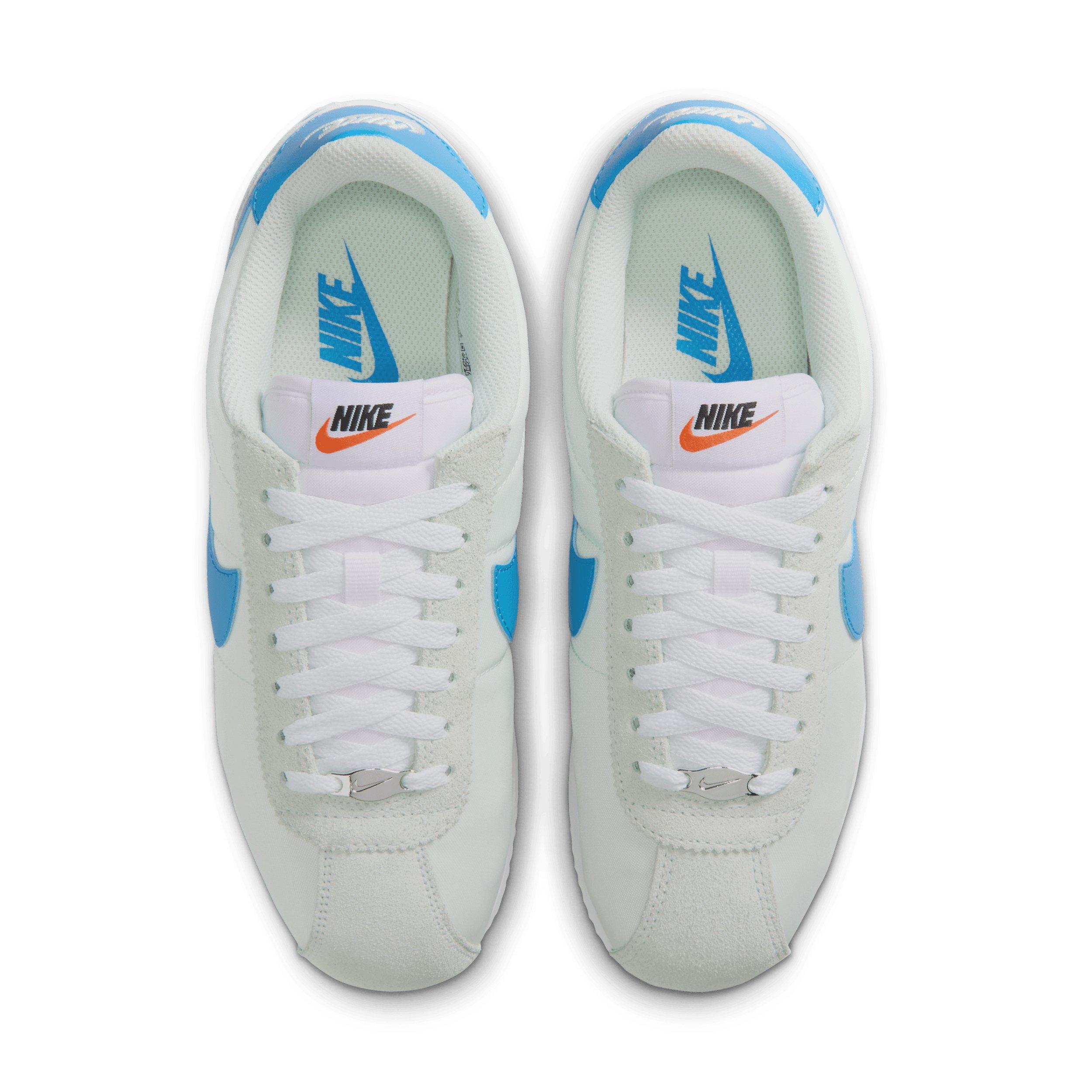 Nike Cortez Textile "Barely Green/White/Safety Orange/Light Photo Blue" Women's Shoe - GREEN/BLUE Thumbnail View 4