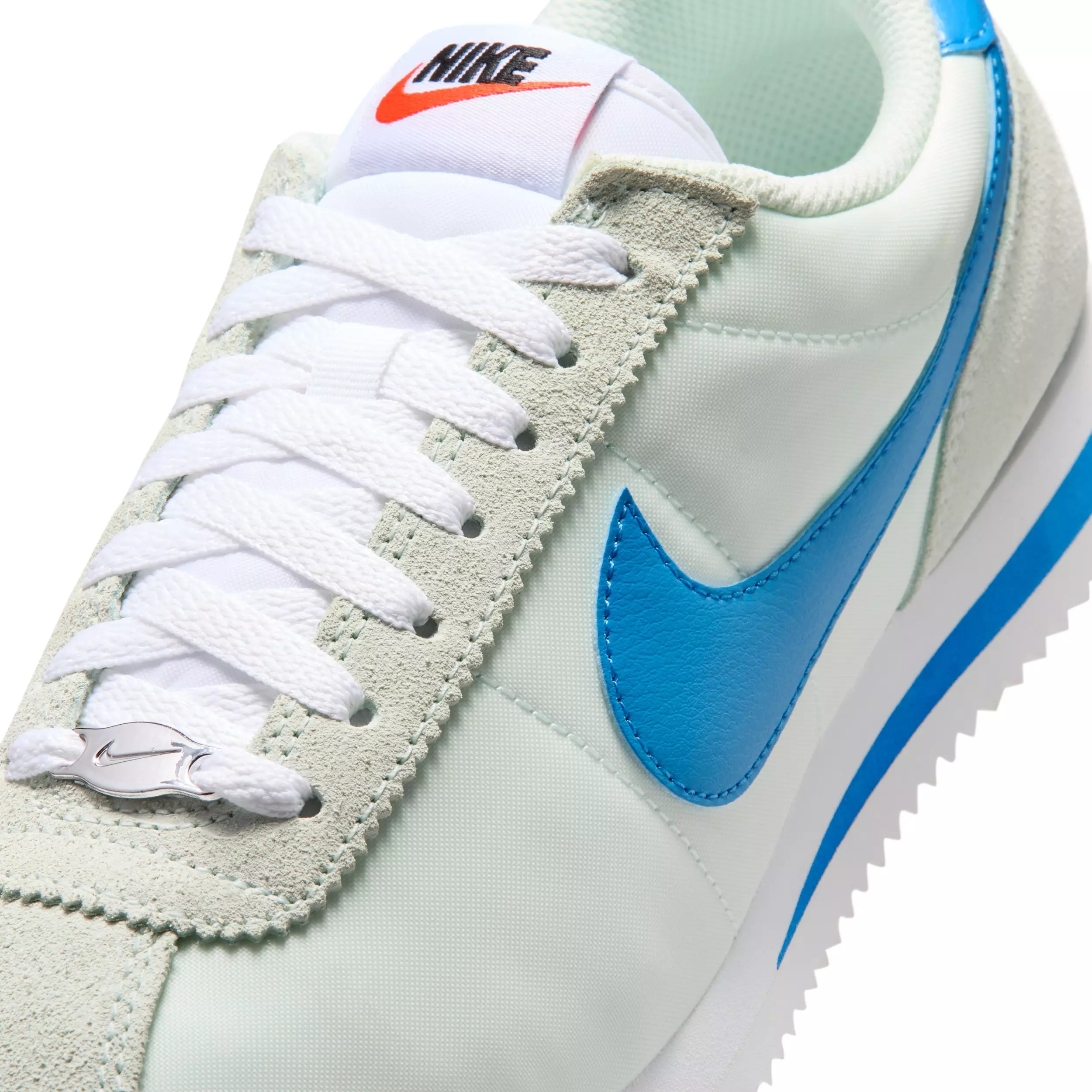 Nike Cortez Textile "Barely Green/White/Safety Orange/Light Photo Blue" Women's Shoe - GREEN/BLUE