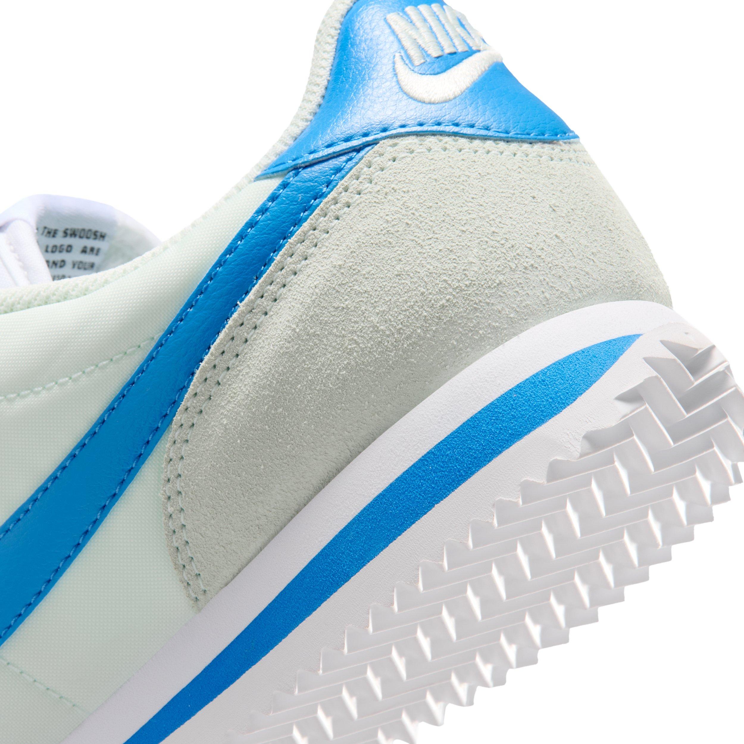 Nike Cortez Textile "Barely Green/White/Safety Orange/Light Photo Blue" Women's Shoe - GREEN/BLUE Thumbnail View 8