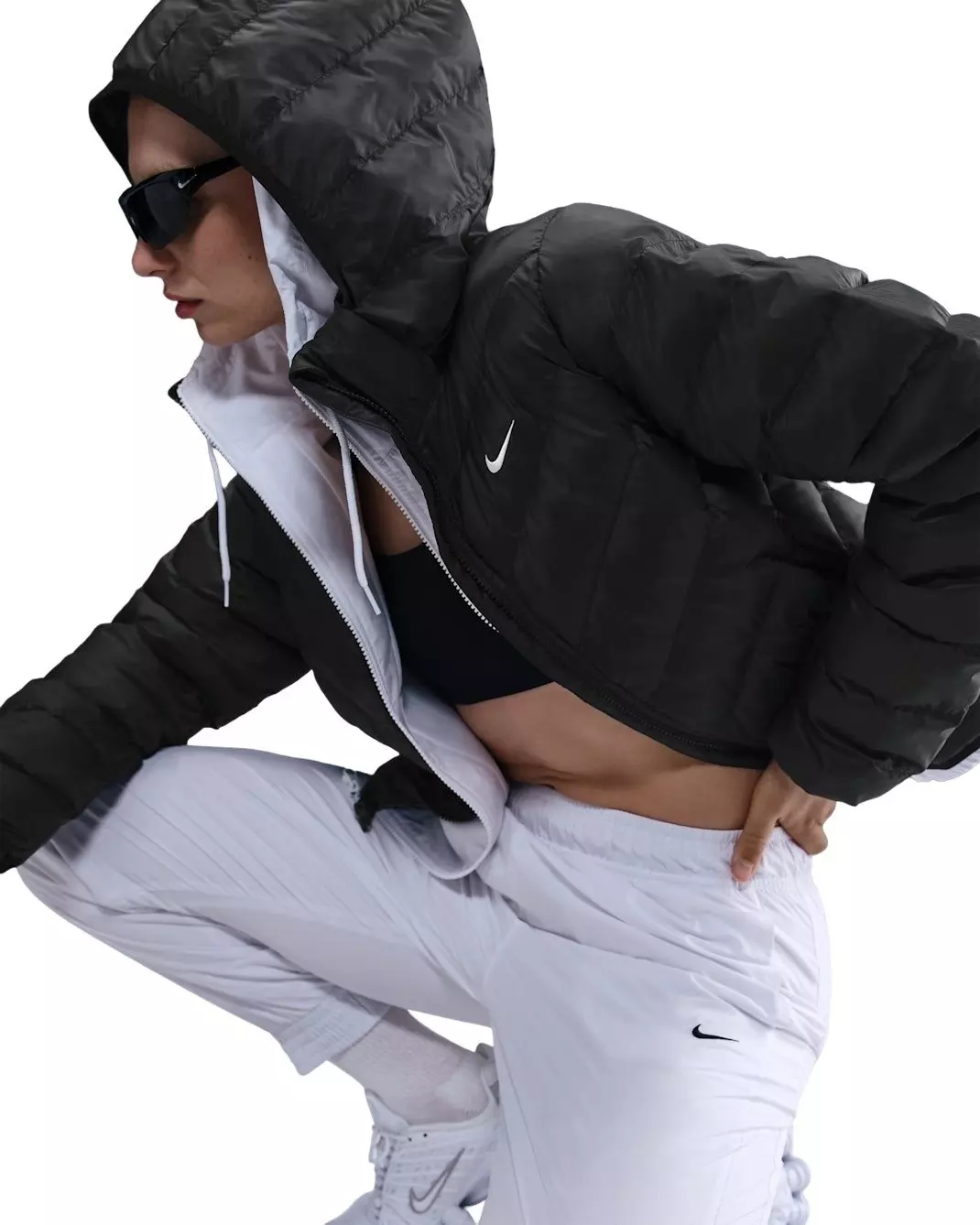 Nike Women's Sportswear Windpuffer Therma-FIT Hooded Puffer - Black - BLACK