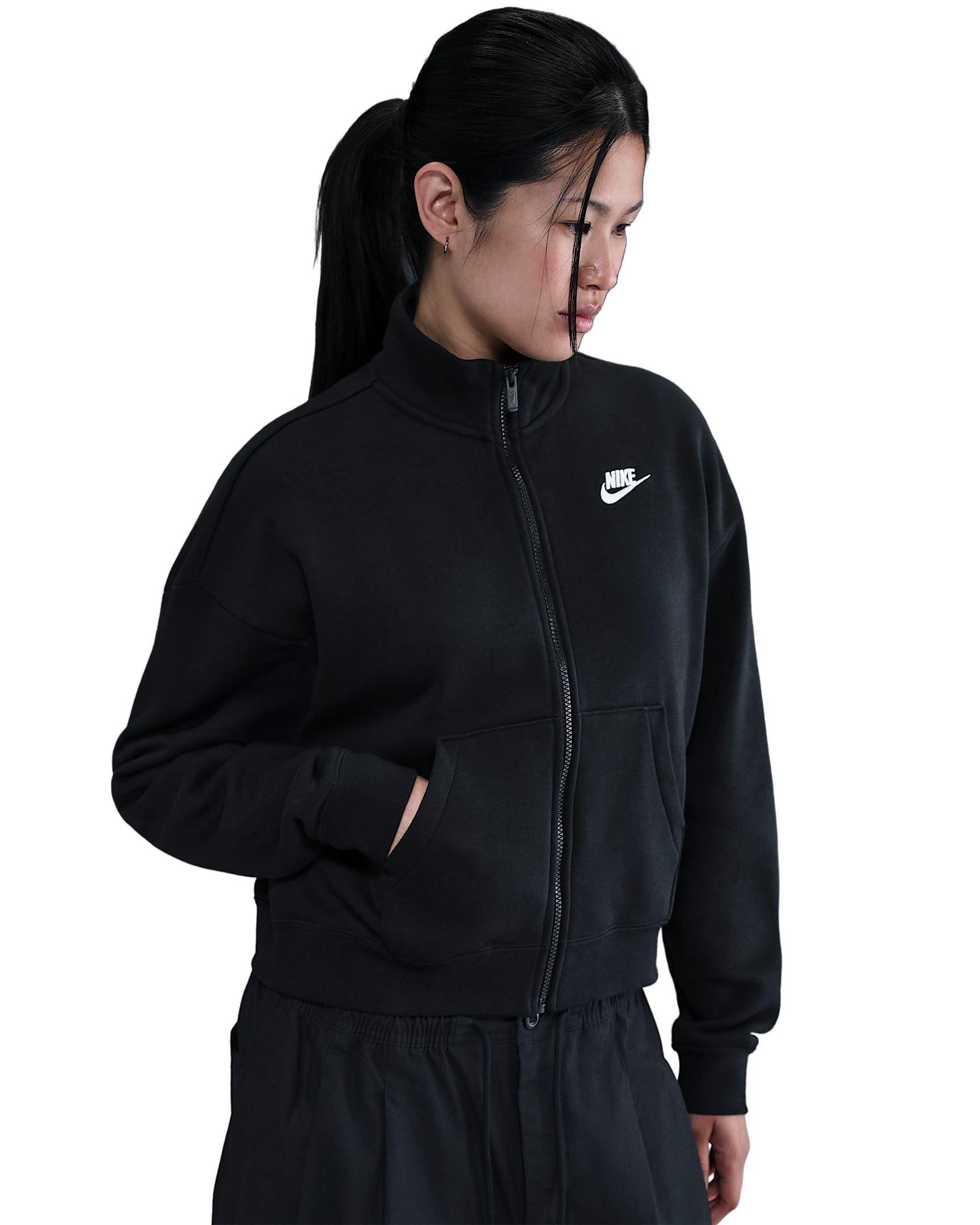Nike Women's Sportswear Club Fleece Loose Track Jacket - Black/White - BLACK/WHITE Thumbnail View 1