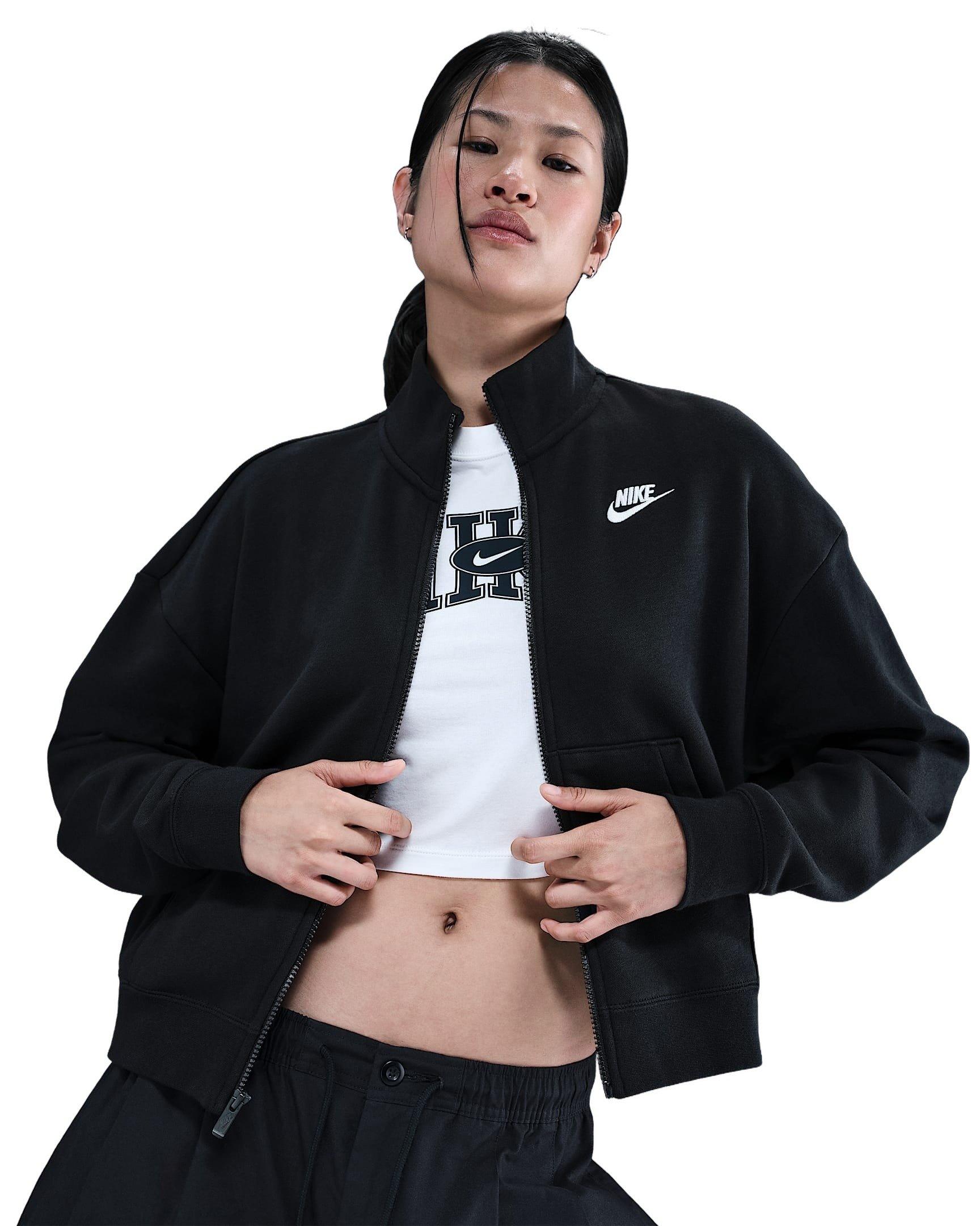 Nike Women's Sportswear Club Fleece Loose Track Jacket - Black/White - BLACK/WHITE Thumbnail View 3