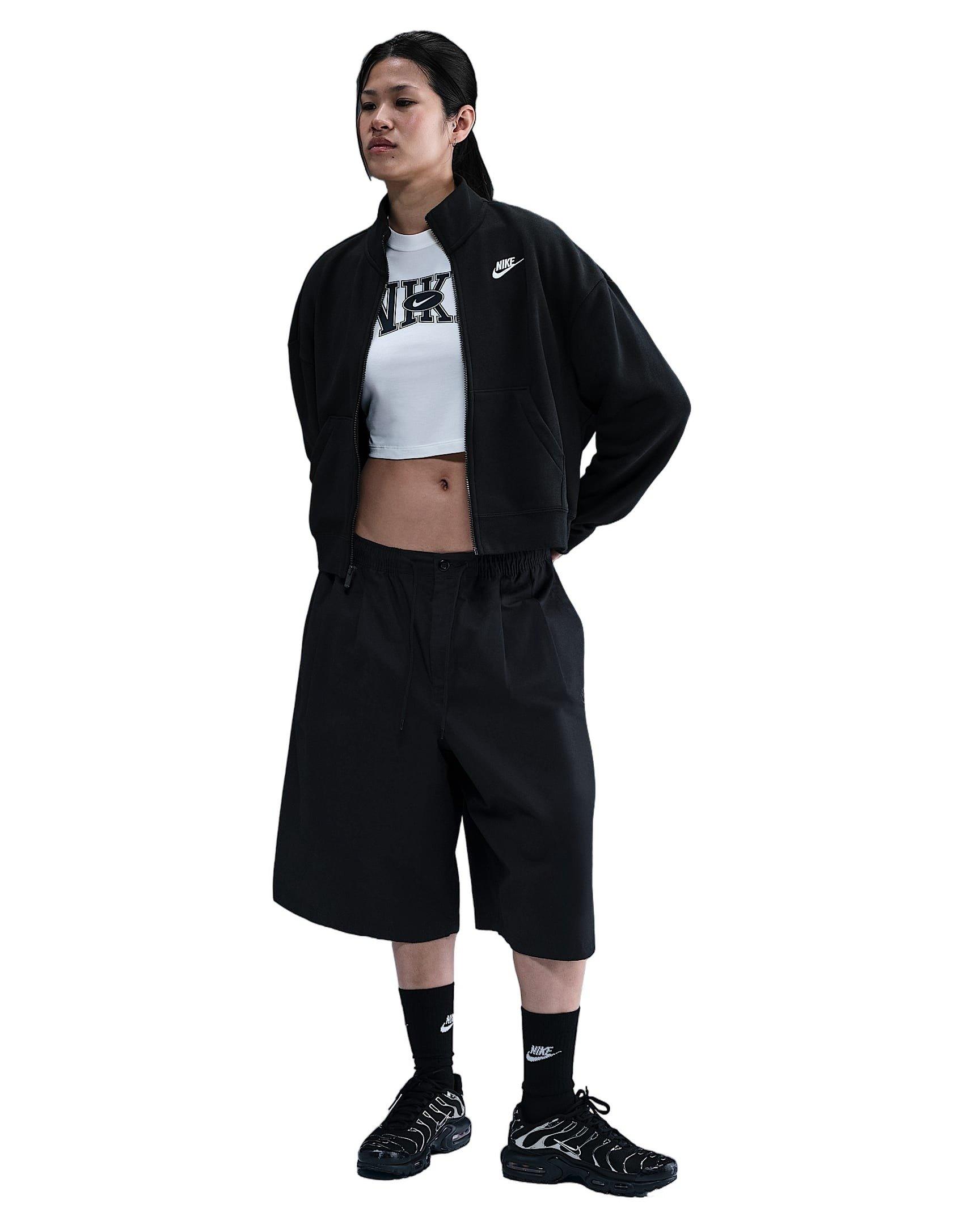 Nike Women's Sportswear Club Fleece Loose Track Jacket - Black/White - BLACK/WHITE Thumbnail View 4