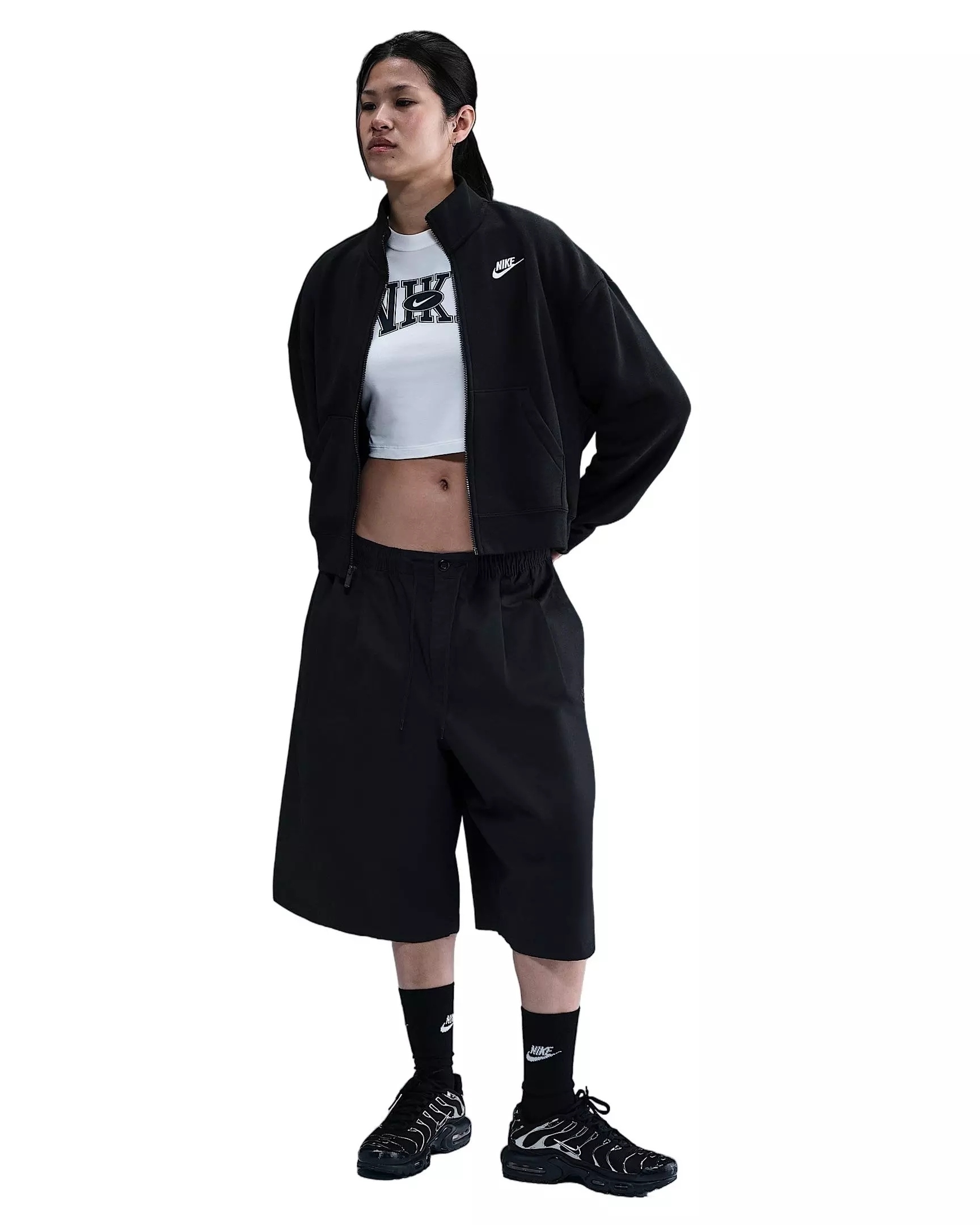 Nike Women's Sportswear Club Fleece Loose Track Jacket -Black/White - BLACK/WHITE
