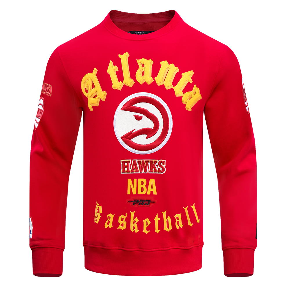 Pro Standard Men's NBA Atlanta Hawks Old English Crewneck - Red - RED Thumbnail View 1