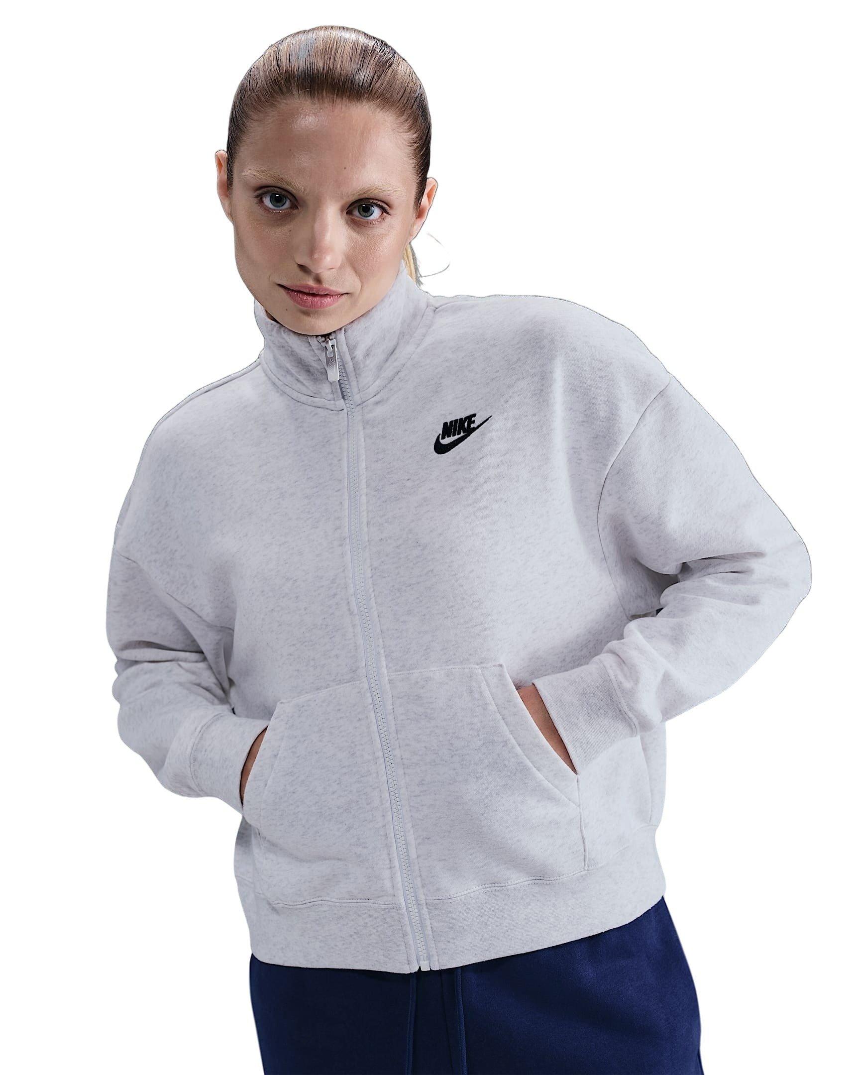 Nike Women's Sportswear Club Fleece Loose Track Jacket -Birch Heather/Black - BIRCH HEATHER/BLACK Thumbnail View 1