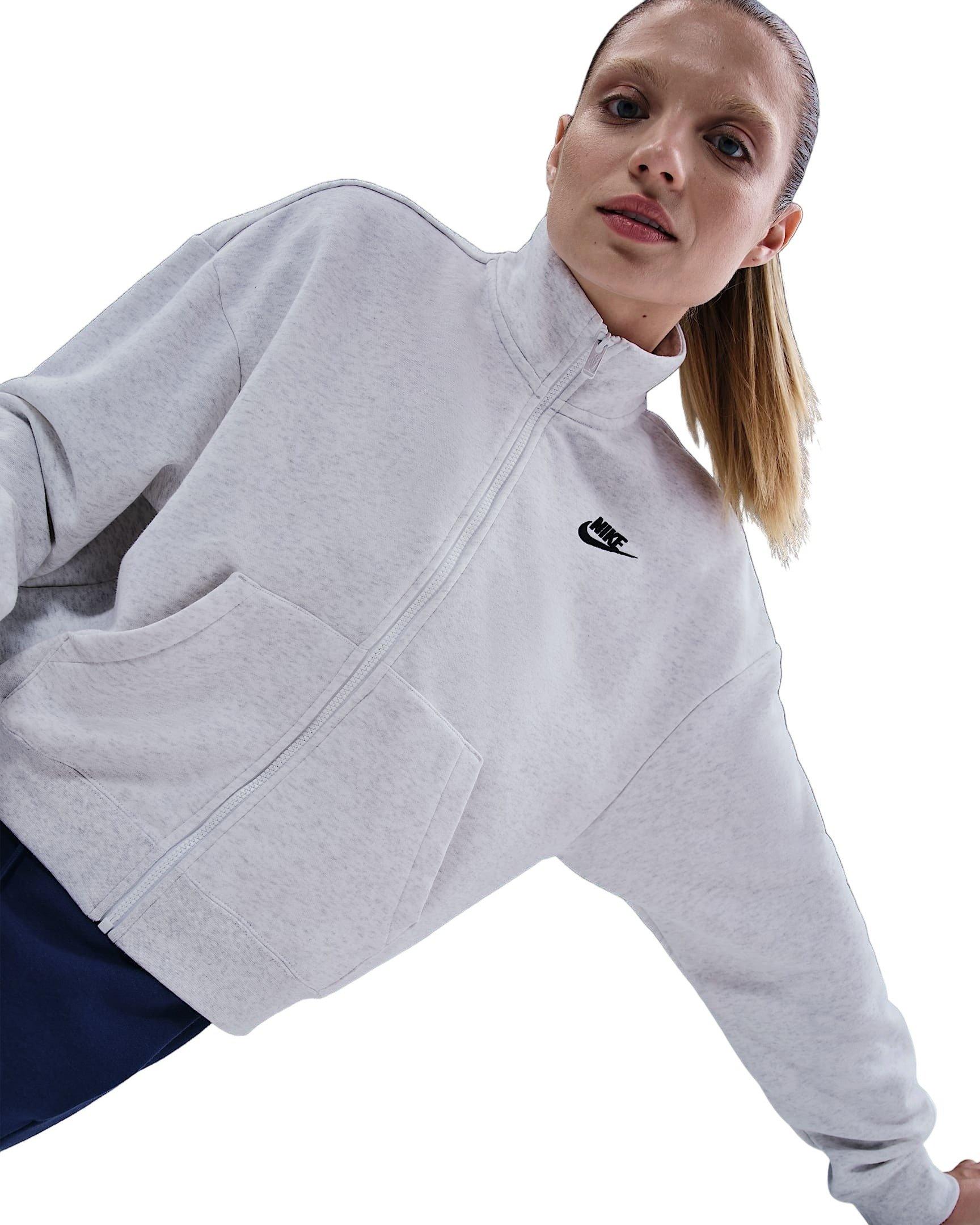 Nike Women's Sportswear Club Fleece Loose Track Jacket - Birch Heather/Black - BIRCH HEATHER/BLACK Thumbnail View 3
