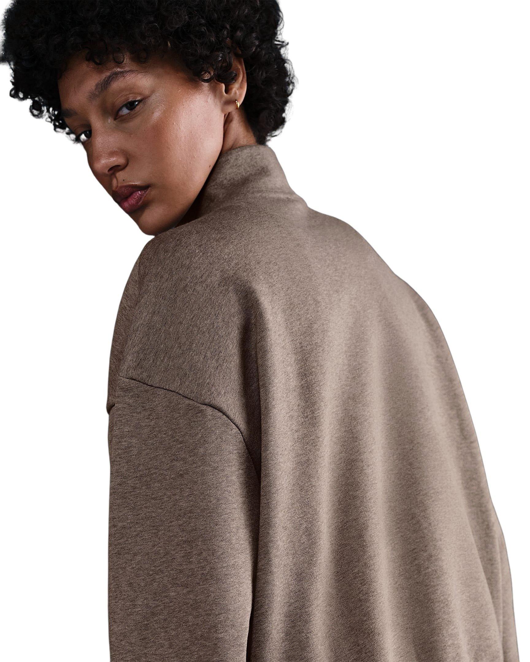 Nike Women's Sportswear Club Fleece Loose Track Jacket -Brown/White - BROWN/WHITE Thumbnail View 2