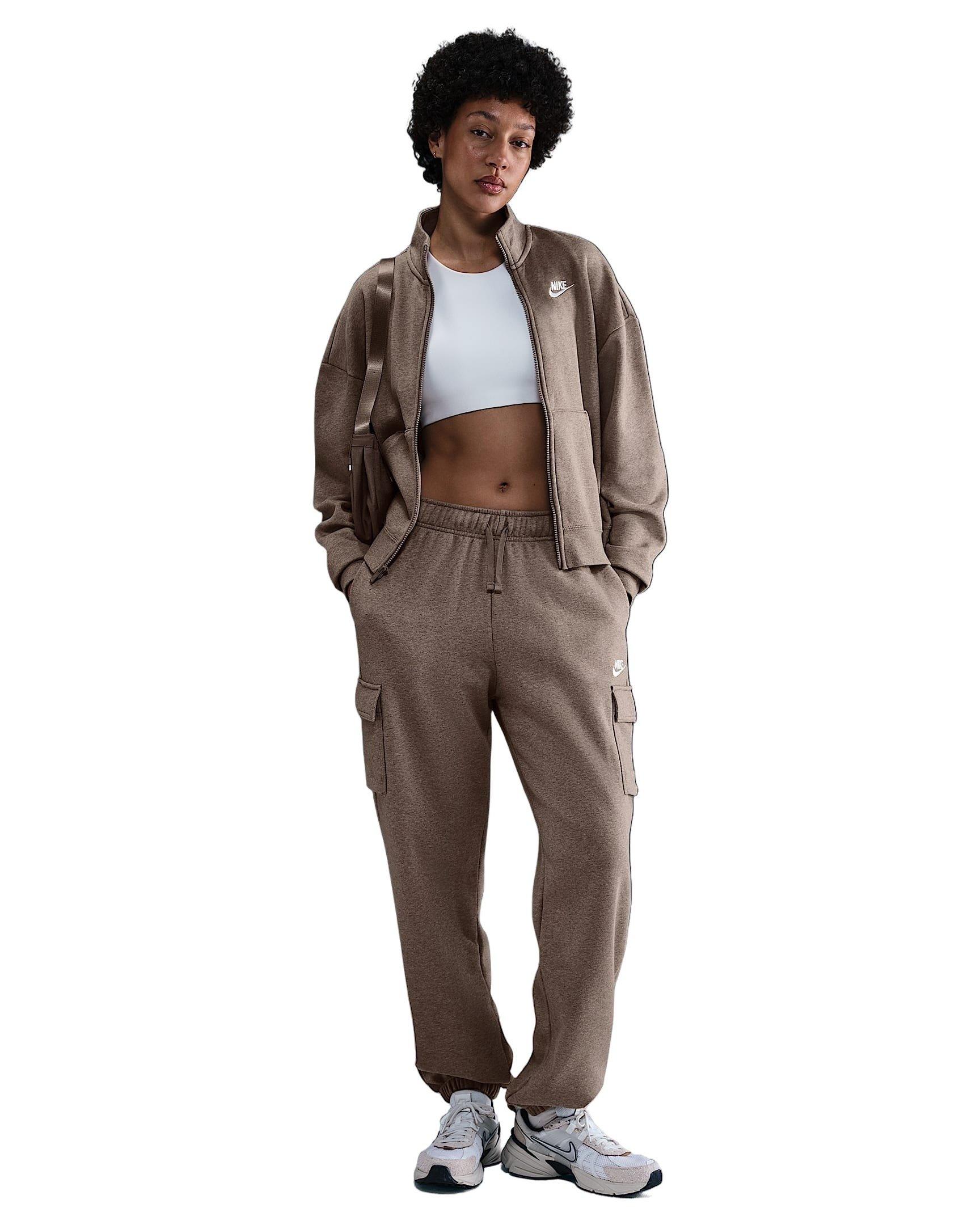 Nike Women's Sportswear Club Fleece Loose Track Jacket -Brown/White - BROWN/WHITE Thumbnail View 4