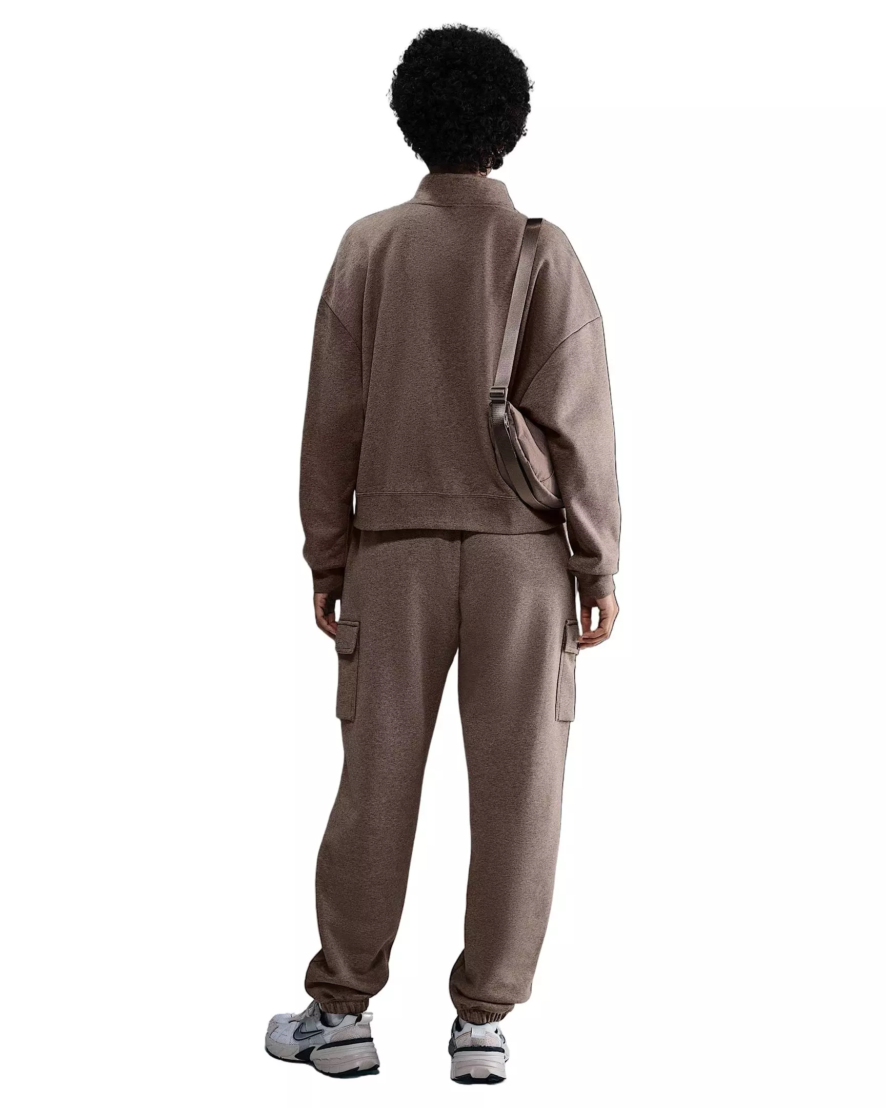 Nike Women's Sportswear Club Fleece Loose Track Jacket -Brown/White - BROWN/WHITE