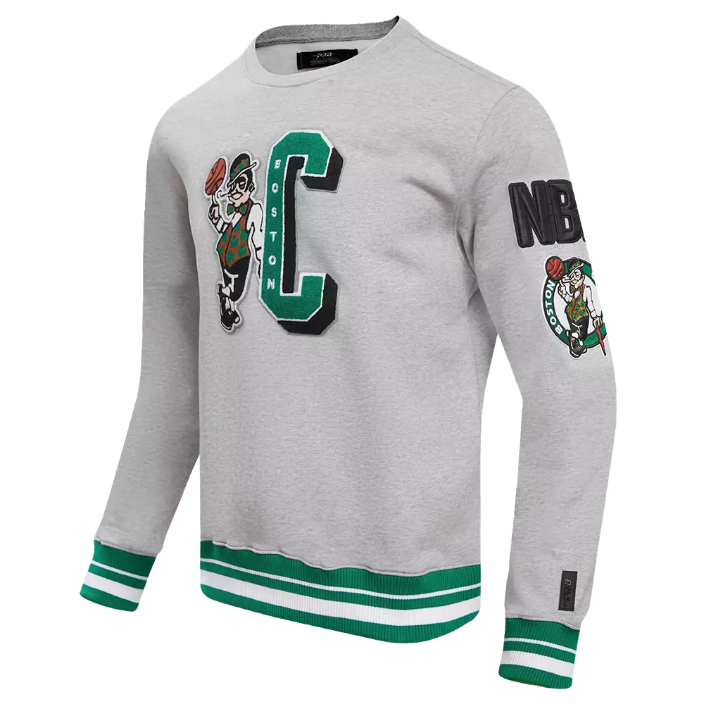 Pro Standard Men's NBA Boston Celtics Mashup Rib Crewneck -Grey/Green - GREY/GREEN