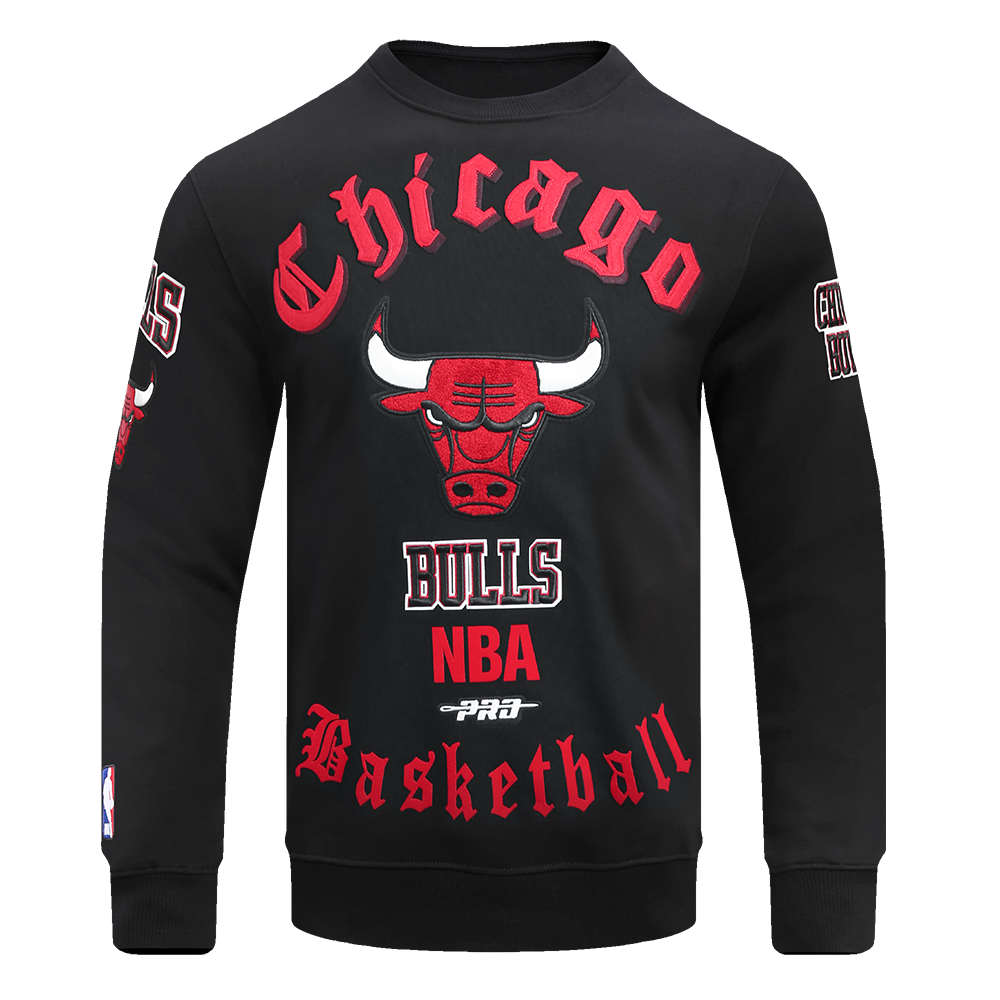 Pro Standard Men's NBA Chicago Bulls Old English Crewneck -Black - BLACK Thumbnail View 1