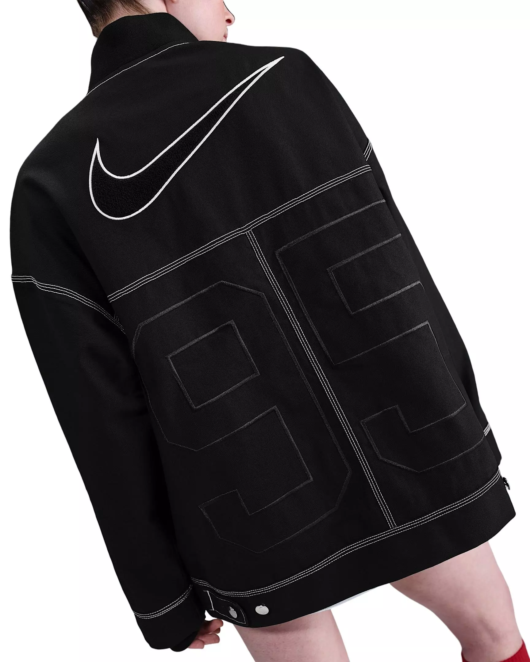 Nike Women's Sportswear Oversized Graphic Cargo Jacket -Black/White - BLACK/WHITE