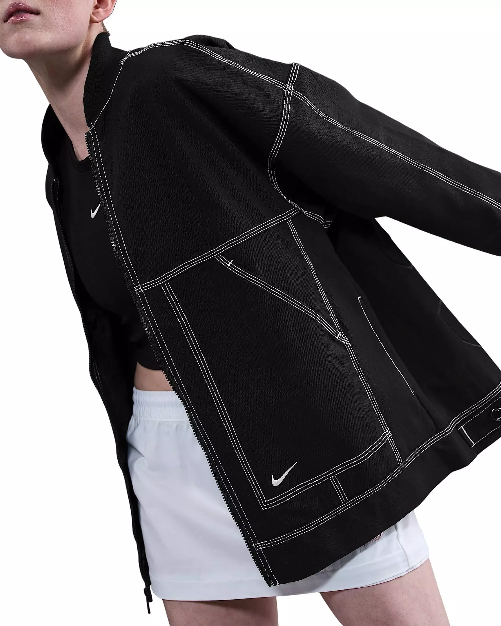 Nike Women's Sportswear Oversized Graphic Cargo Jacket -Black/White - BLACK/WHITE