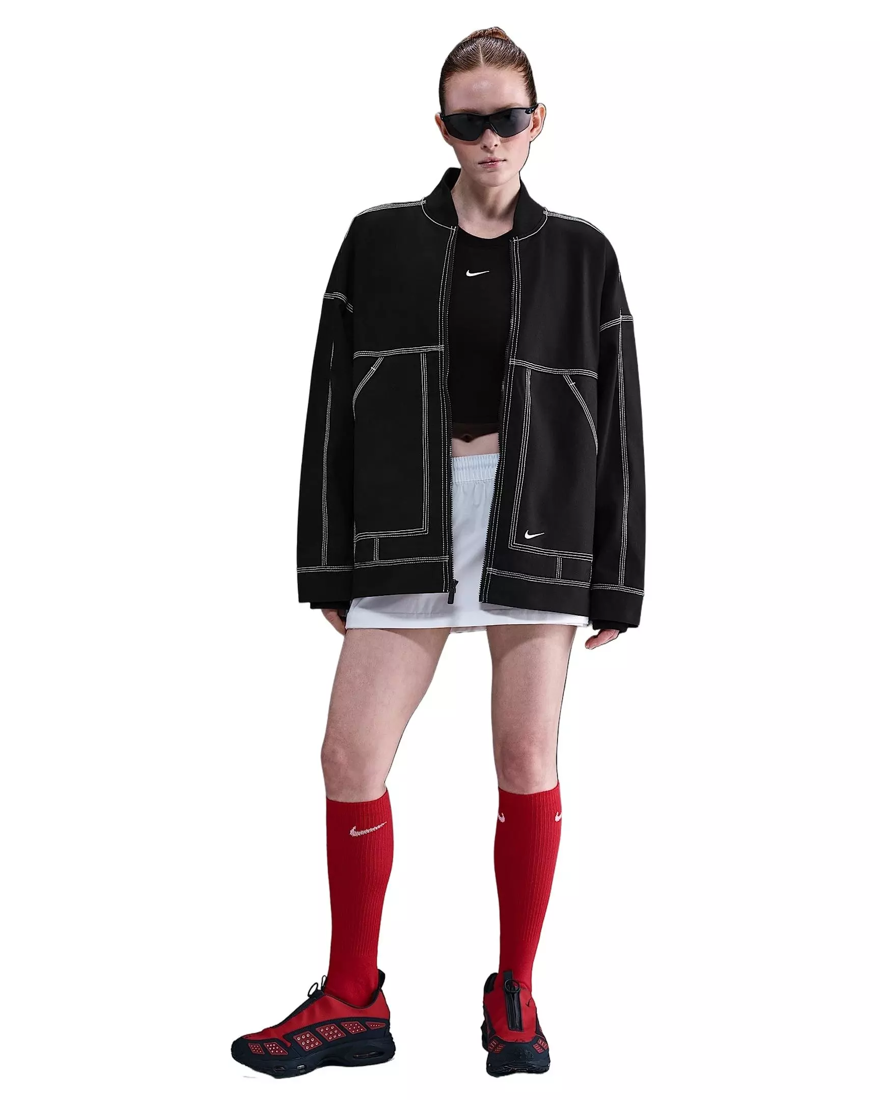 Nike Women's Sportswear Oversized Graphic Cargo Jacket -Black/White - BLACK/WHITE