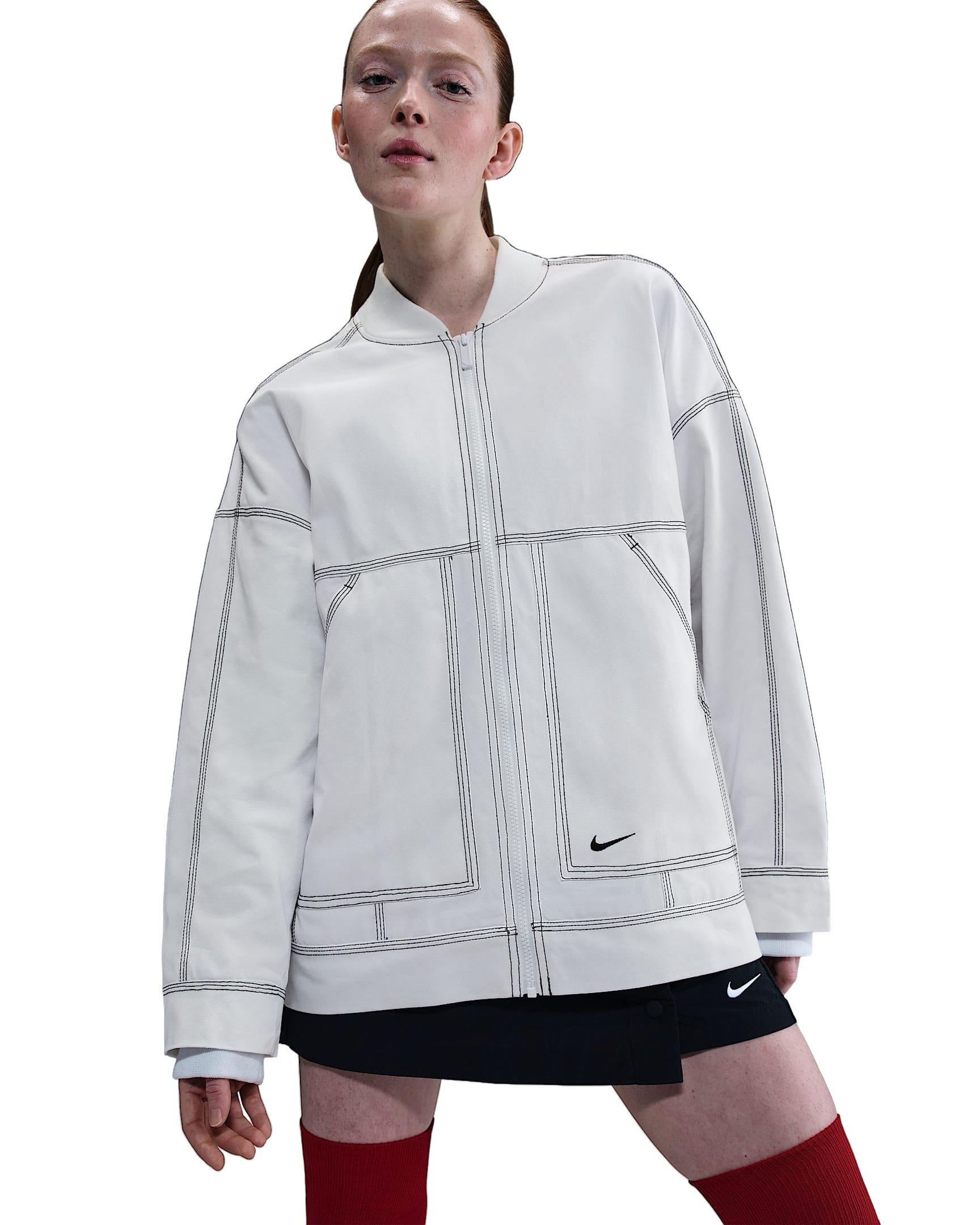 Nike Women's Sportswear Oversized Graphic Cargo Jacket -White/Black - WHITE/BLACK Thumbnail View 1