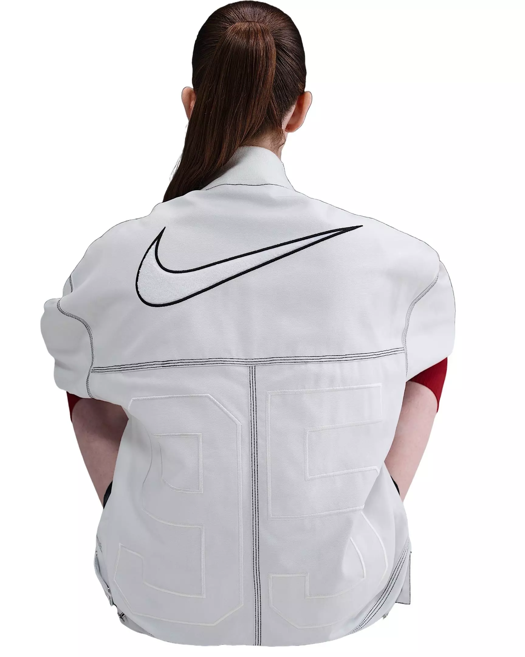 Nike Women's Sportswear Oversized Graphic Cargo Jacket -White/Black - WHITE/BLACK