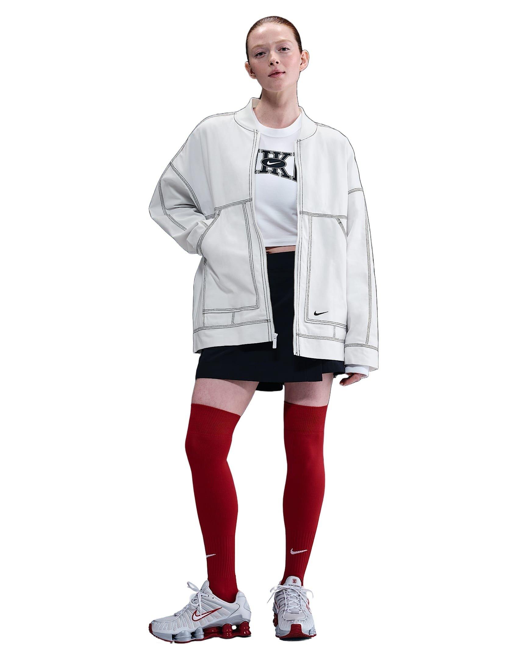 Nike Women's Sportswear Oversized Graphic Cargo Jacket -White/Black - WHITE/BLACK Thumbnail View 4