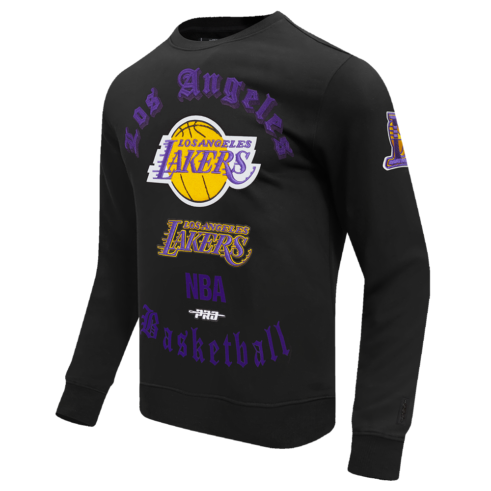 Pro Standard Men's NBA Los Angeles Lakers Old English Crewneck -Black - BLACK Thumbnail View 3
