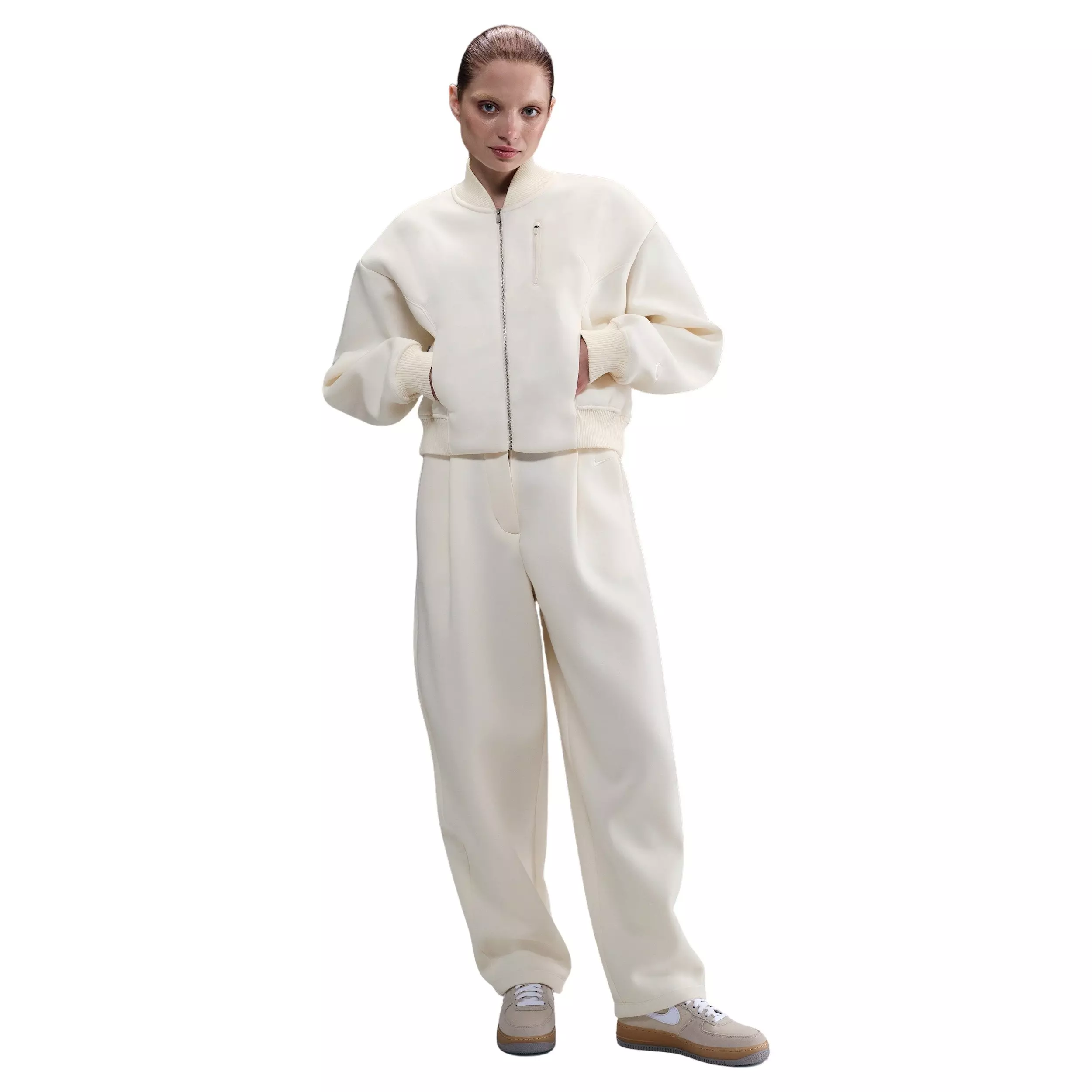 Nike Women's Sportswear Modern Fleece Oversize Destroyer Jacket -Ivory - IVORY