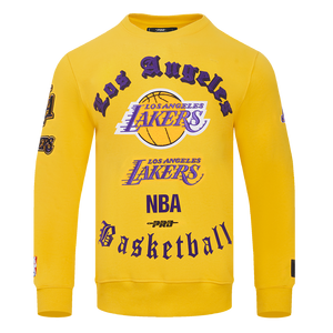 Pro Standard Men's NBA Los Angeles Lakers Old English Crewneck -Yellow