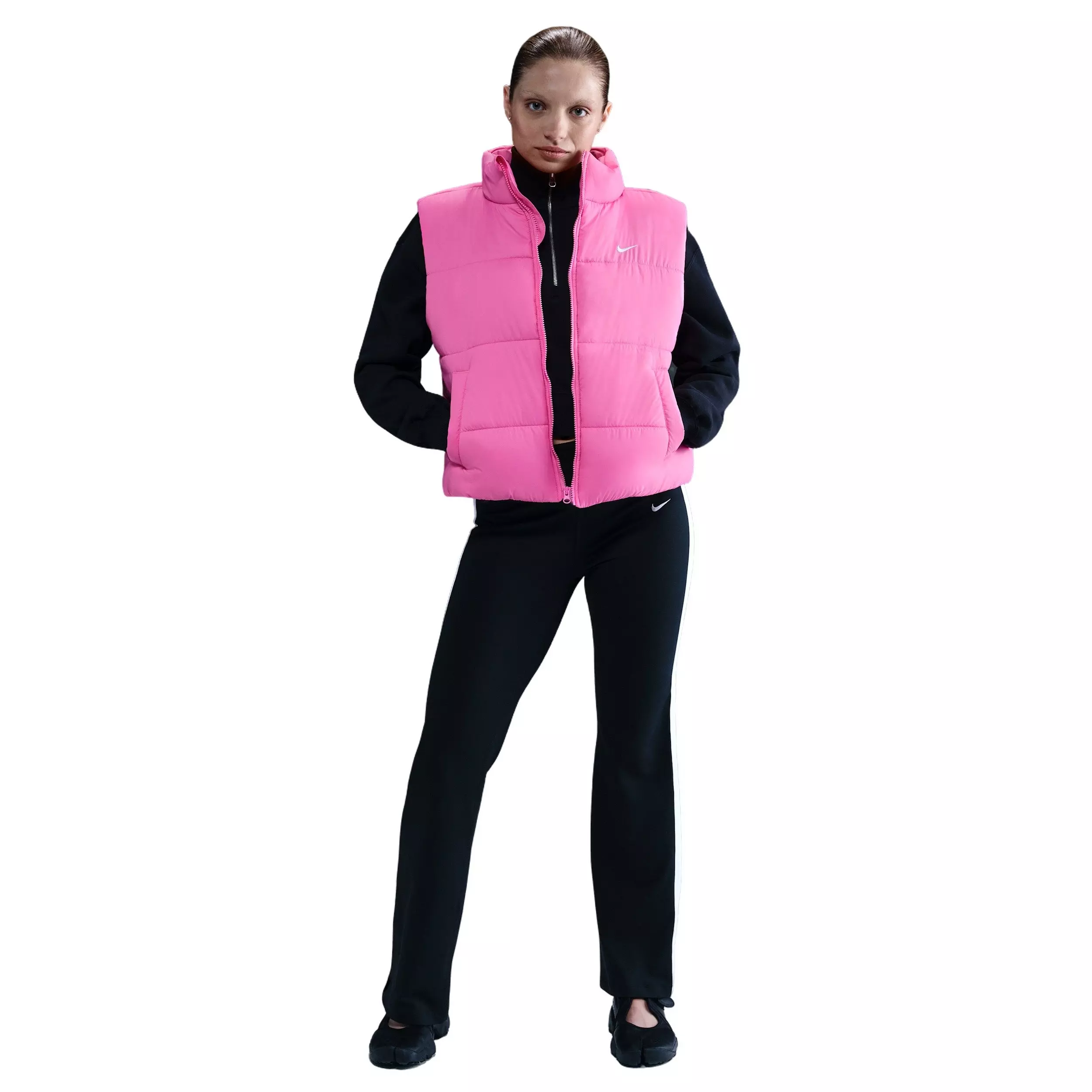 Nike Women's Sportswear Classic Puffer Therma-FIT Loose Vest - Pink/White - PINK/WHITE