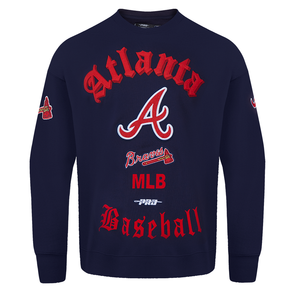 Pro Standard Men's MLB Atlanta Braves Old English Crewneck - Navy - NAVY Thumbnail View 1