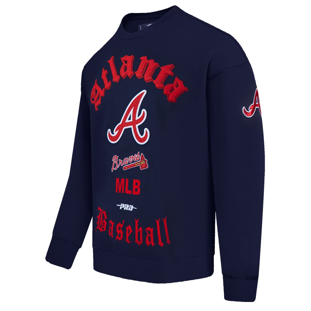 Pro Standard Men's MLB Atlanta Braves Old English Crewneck -Navy - NAVY Thumbnail View 3