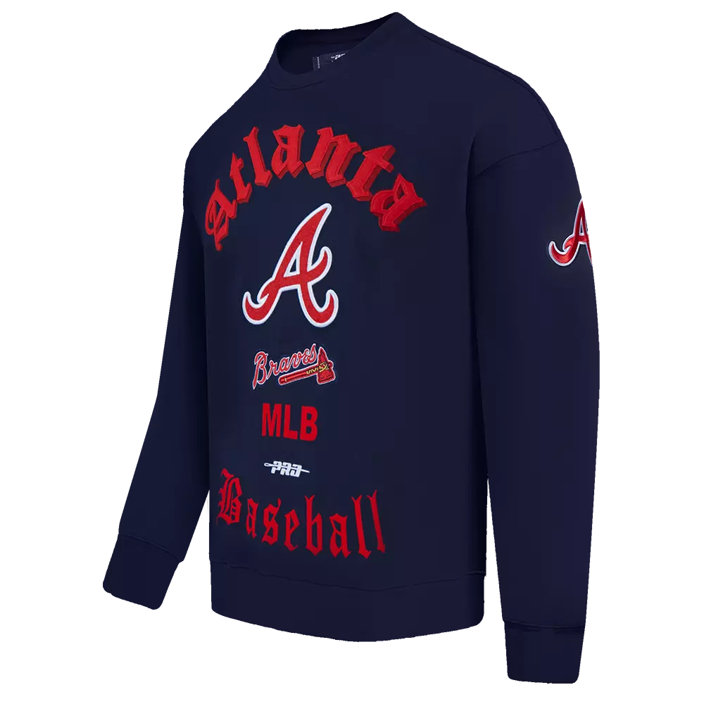 Pro Standard Men's MLB Atlanta Braves Old English Crewneck -Navy - NAVY