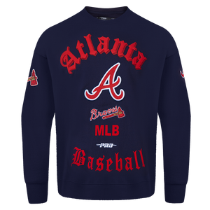 Pro Standard Men's MLB Atlanta Braves Old English Crewneck -Navy