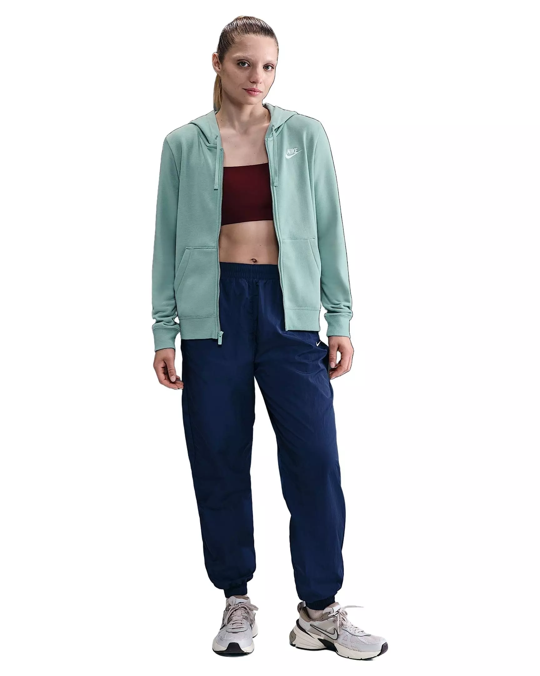 Nike Women's Sportswear Club Fleece Full-Zip Jacket -Green/White - GREEN/WHITE