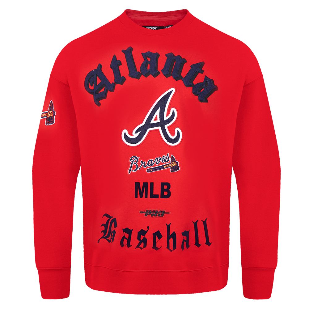 Pro Standard Men's MLB Atlanta Braves Old English Crewneck - Red - RED Thumbnail View 1