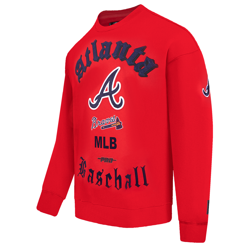 Pro Standard Men's MLB Atlanta Braves Old English Crewneck - Red - RED Thumbnail View 3