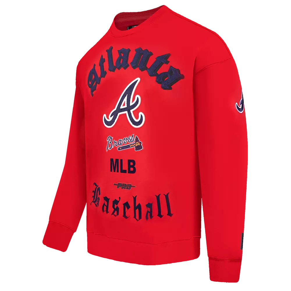 Pro Standard Men's MLB Atlanta Braves Old English Crewneck -Red - RED