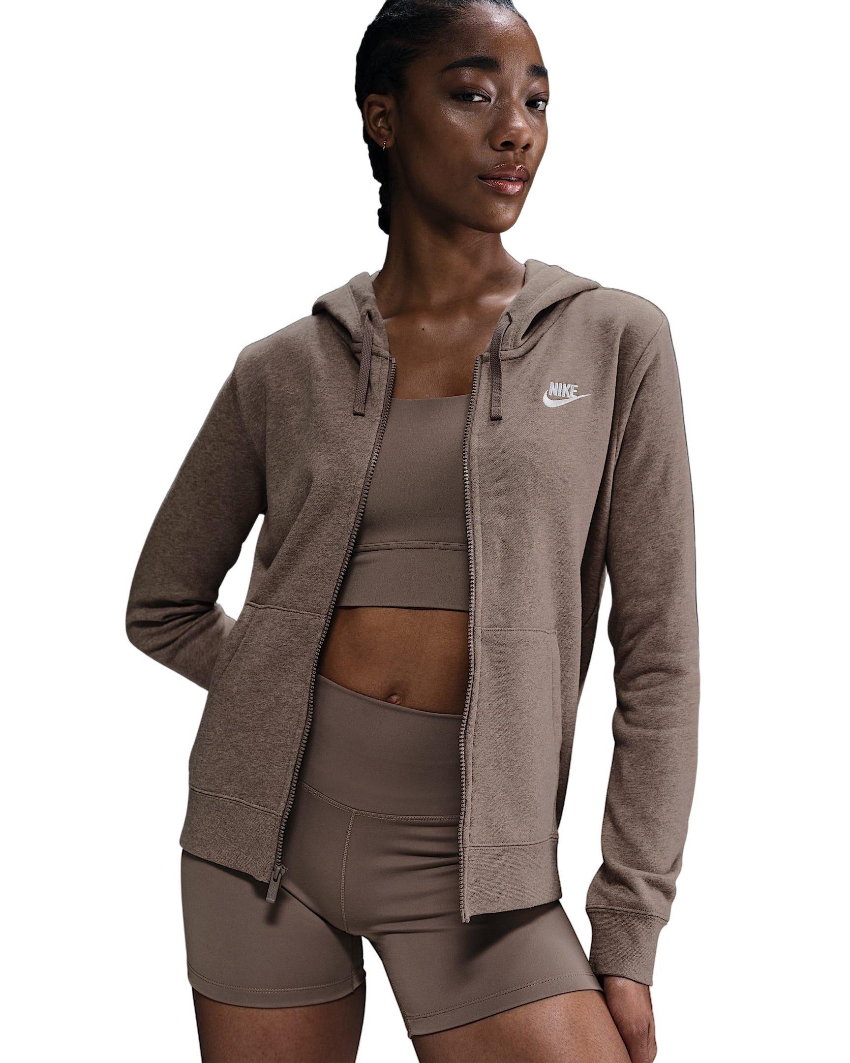 Nike Women's Sportswear Club Fleece Full-Zip Jacket - Brown/White - BROWN/WHITE Thumbnail View 1