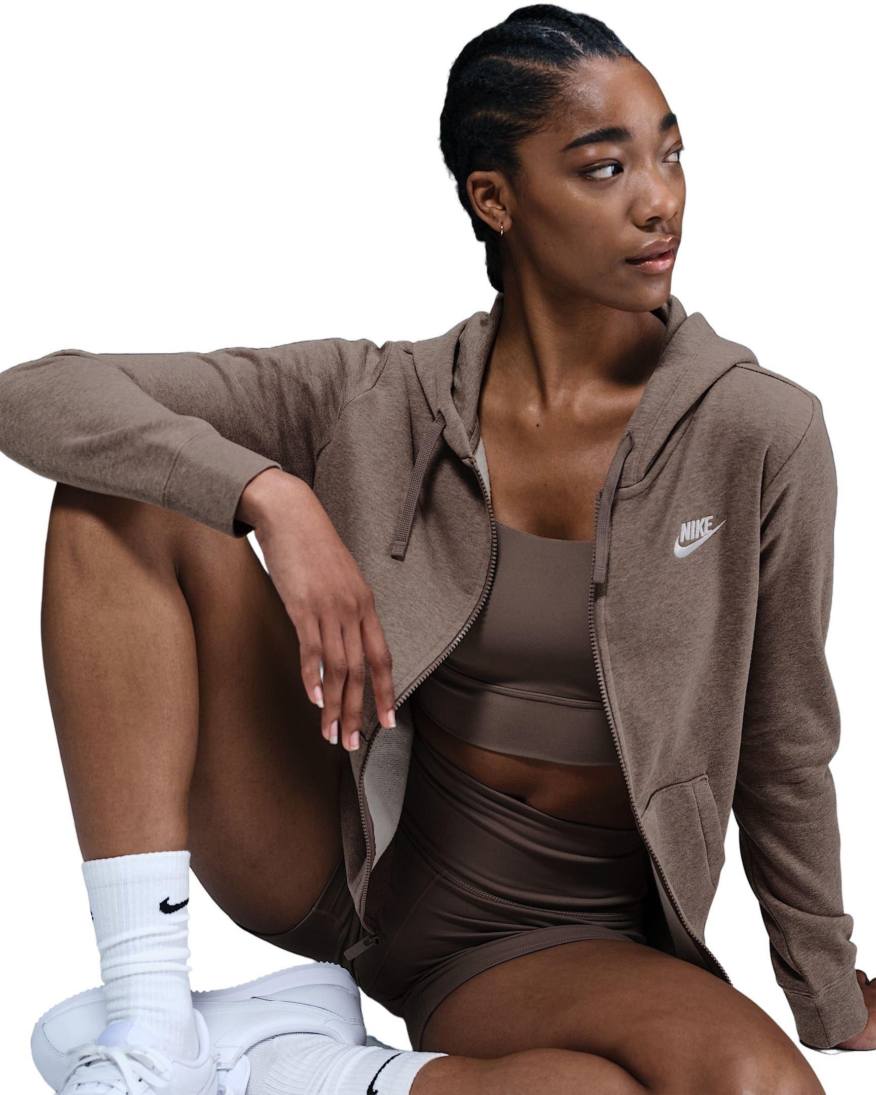 Nike Women's Sportswear Club Fleece Full-Zip Jacket - Brown/White - BROWN/WHITE Thumbnail View 3