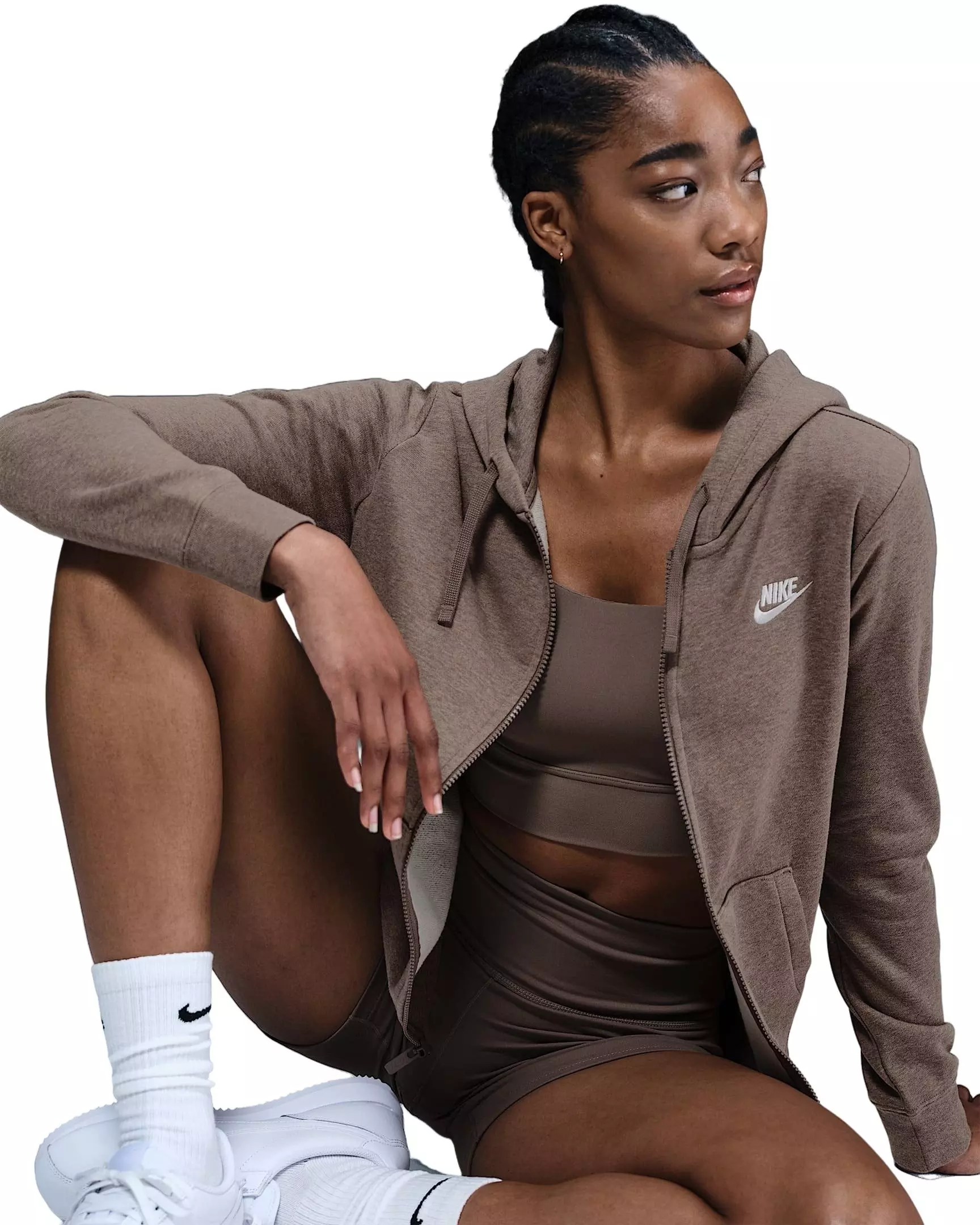 Nike Women's Sportswear Club Fleece Full-Zip Jacket - Brown/White - BROWN/WHITE