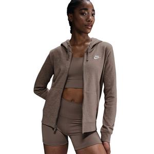 Nike Women's Sportswear Club Fleece Full-Zip Jacket -Brown/White
