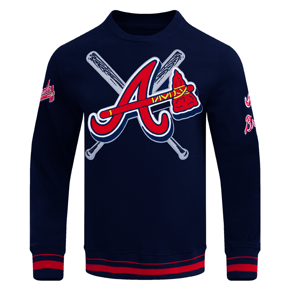 Pro Standard Men's MLB Atlanta Braves Mashup Rib Crewneck - Navy/Red - NAVY/RED Thumbnail View 1