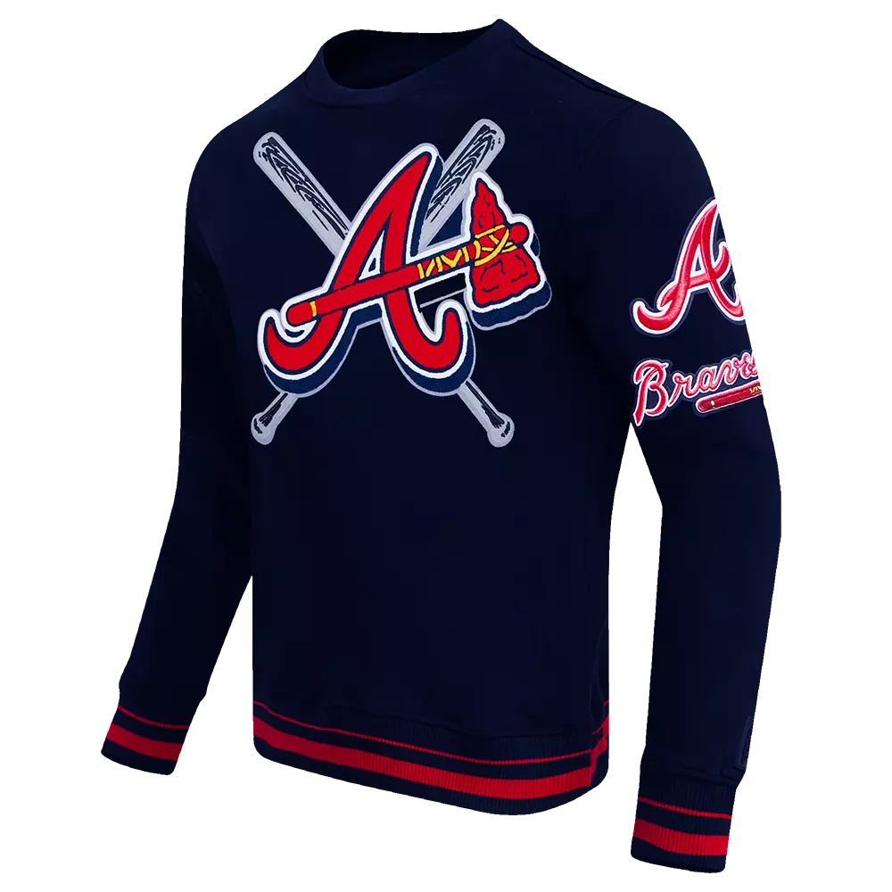 Pro Standard Men's MLB Atlanta Braves Mashup Rib Crewneck -Navy/Red - NAVY/RED