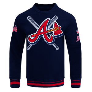 Pro Standard Men's MLB Atlanta Braves Mashup Rib Crewneck -Navy/Red