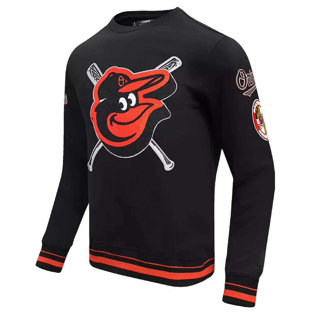 Pro Standard Men's MLB Baltimore Orioles Mashup Rib Crewneck - Black/Orange - BLACK/ORANGE