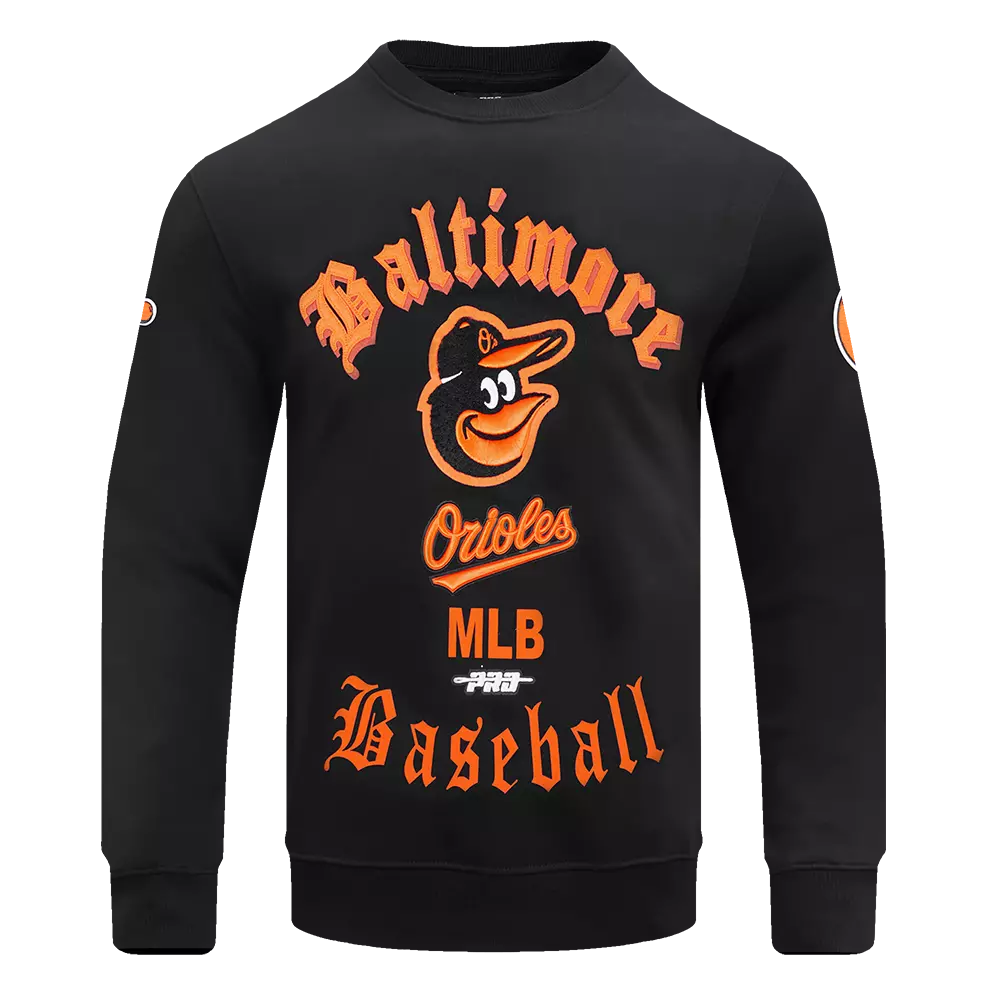 Pro Standard Men's Baltimore Orioles TEAM Old English Crewneck -Black - BLACK