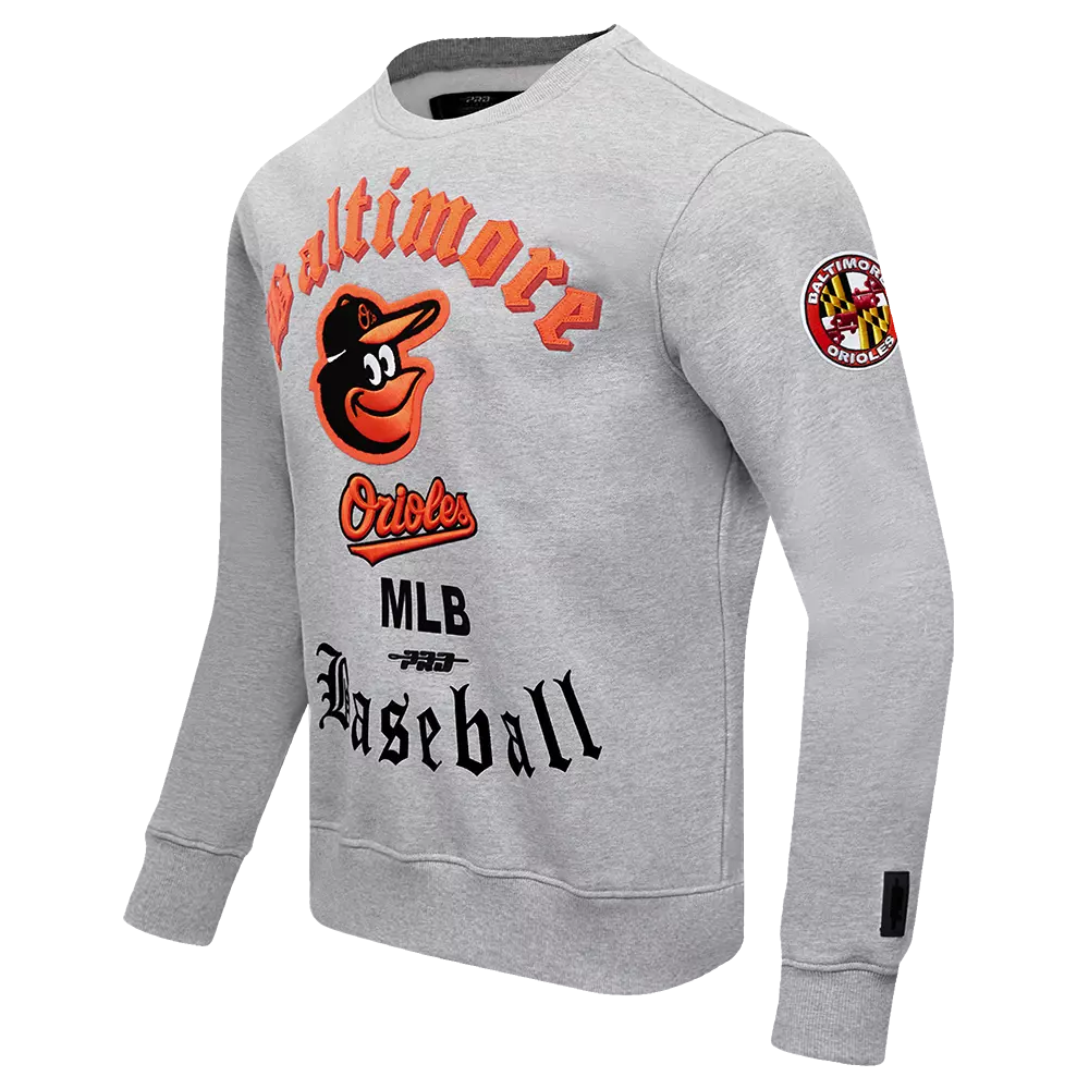 Pro Standard Men's MLB Baltimore Orioles Old English Crewneck - Grey - GREY